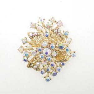 GOLD PLATED AB CRYSTAL BROOCH.