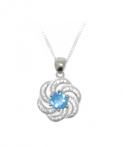 925 STERLING PENDANT WITH BLUE TOPAZ CZ.